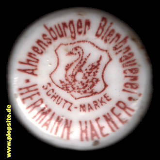 Picture of a ceramic Hutter stopper from: Bierbrauerei Hermann Haener, Ahrensburg, Germany