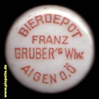 Picture of a ceramic Hutter stopper from: Aigen / Mühlkreis, Bierdepot Franz Gruber,  AT, unbekannt, Austria