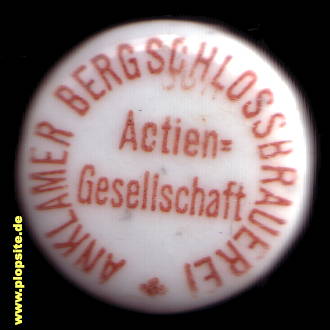 Picture of a ceramic Hutter stopper from: Bergschloßbrauerei AG, Anklam, Germany