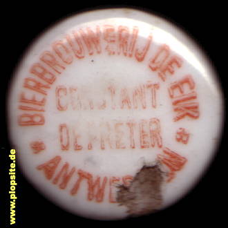 Picture of a ceramic Hutter stopper from: de Preter Brouwerij de Eik N.V., Antwerpen, Anvers, Belgium
