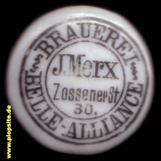 Picture of a ceramic Hutter stopper from: Brauerei Belle Alliance Merx, Kreuzberg, Germany