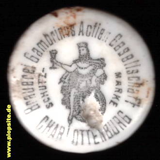 Picture of a ceramic Hutter stopper from: Brauerei Gambrinus Actien Gesellschaft, Charlottenburg, Germany