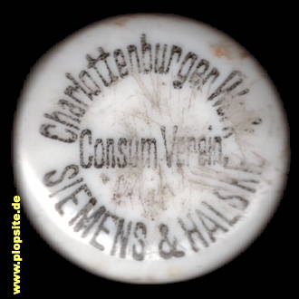 Picture of a ceramic Hutter stopper from: Consum Verein Siemens & Halske, Charlottenburg, Germany