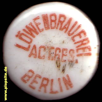Picture of a ceramic Hutter stopper from: Löwenbrauerei AG, Friedrichshain, Germany