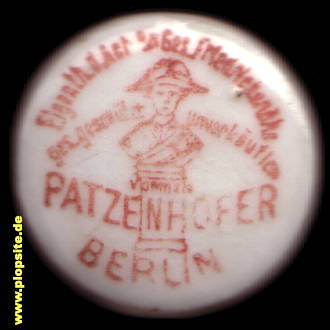 Picture of a ceramic Hutter stopper from: Patzenhofer Actien Brauerei Gesellschaft Friedrichshöhe, Friedrichshain, Germany