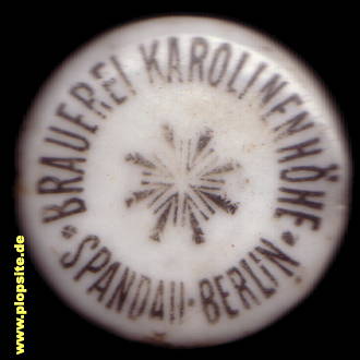 Picture of a ceramic Hutter stopper from: Brauerei Karolinenhöhe, Staaken, Spandau, Germany