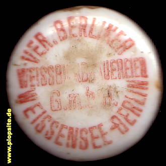 Picture of a ceramic Hutter stopper from: Vereinigte Weißbierbrauereien, Weißensee, Pankow, Germany