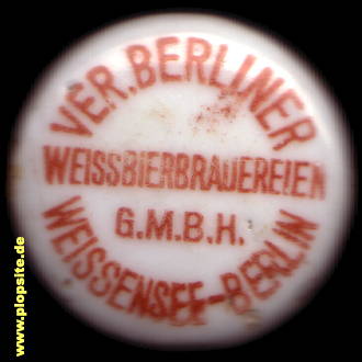 Picture of a ceramic Hutter stopper from: Vereinigte Weißbierbrauereien, Weißensee, Pankow, Germany