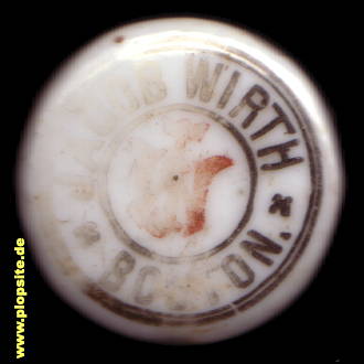 Picture of a ceramic Hutter stopper from: Boston, MA, Jacob Wirth,  US, unbekannt, USA