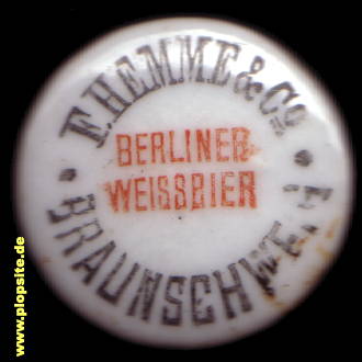 Picture of a ceramic Hutter stopper from: Weiß-, Weizen- & Malzbierbrauerei F. Hemme & Co, Braunschweig, Germany