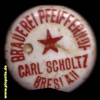 Picture of a ceramic Hutter stopper from: Brauerei Pfeifferhof, Carl Scholtz, Breslau, Wrocław, Poland