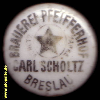 Picture of a ceramic Hutter stopper from: Brauerei Pfeifferhof, Carl Scholtz, Breslau, Wrocław, Poland