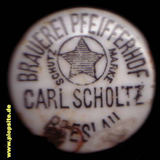 Picture of a ceramic Hutter stopper from: Brauerei Pfeifferhof, Carl Scholtz, Breslau, Wrocław, Poland