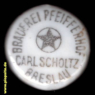 Picture of a ceramic Hutter stopper from: Brauerei Pfeifferhof, Scholtz, Breslau, Wrocław, Poland