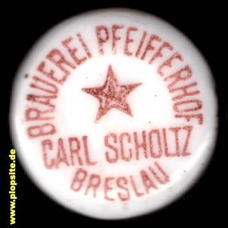 Picture of a ceramic Hutter stopper from: Brauerei Pfeifferhof, Scholtz, Breslau, Wrocław, Poland