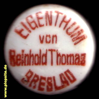 Picture of a ceramic Hutter stopper from: Brauerei Reinhold Thomas, Breslau, Wrocław, Poland