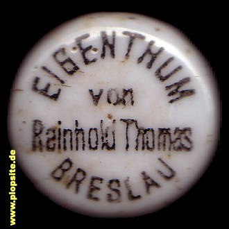 Picture of a ceramic Hutter stopper from: Brauerei Reinhold Thomas, Breslau, Wrocław, Poland