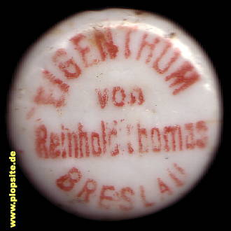 Picture of a ceramic Hutter stopper from: Brauerei Reinhold Thomas, Breslau, Wrocław, Poland