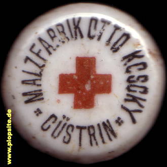 Picture of a ceramic Hutter stopper from: Malzfabrik Koscky, Cüstrin, Küstrin, Kostrzyn nad Odrą, Poland