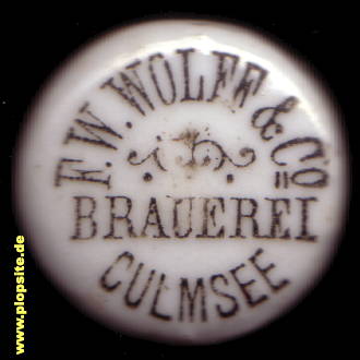 Bügelverschluss aus: Brauerei F. W. Wolf & Co., Culmsee, Kulmsee, Chełmża, Polen