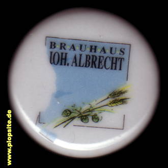 Picture of a ceramic Hutter stopper from: Brauhaus Albrecht, Soltau, Düsseldorf, Hamburg, Bielefeld, Konstanz, Dortmund, Germany