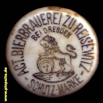 Picture of a ceramic Hutter stopper from: Actien-Bierbrauerei zu Reisewitz, Dresden, Germany