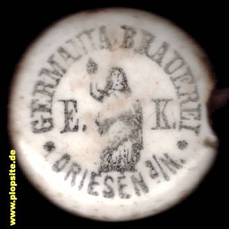 Picture of a ceramic Hutter stopper from: Germania Brauerei, E. Kollatschny, Driesen, Drezdenko, Poland