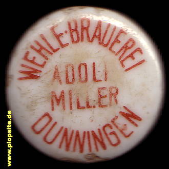 Picture of a ceramic Hutter stopper from: Wehle Brauerei Adolf Miller, Dunningen, Germany