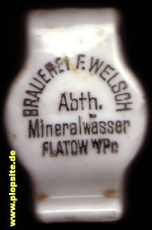 Picture of a ceramic Hutter stopper from: Lagerbierbrauerei Franz Welsch, Flatow, Złotów, Poland