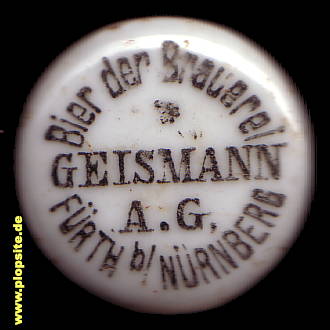 Picture of a ceramic Hutter stopper from: Brauerei Geismann AG, Fürth am Berg, Neustadt bei Coburg, Germany