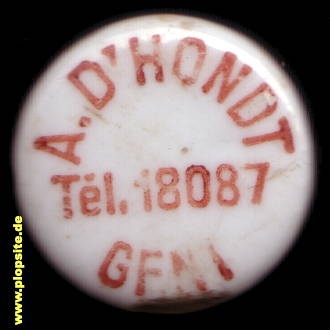 Picture of a ceramic Hutter stopper from: A. d‘Hondt, Gent, Gand, Belgium