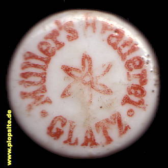 Picture of a ceramic Hutter stopper from: Müller's Lagerbierbrauerei, Inhaber Franz Thiel, Glatz, Kłodzko, Poland