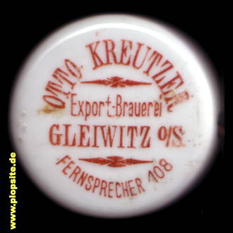 Picture of a ceramic Hutter stopper from: Export Brauerei Otto Kreutzer, Gleiwitz, Gliwice, Poland