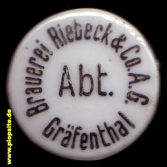 Picture of a ceramic Hutter stopper from: Brauerei Riebeck & Co. AG, Gräfenthal, Germany