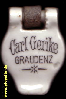 Picture of a ceramic Hutter stopper from: Braunbierbrauerei Carl Gerike, Graudenz, Grudziądz, Poland