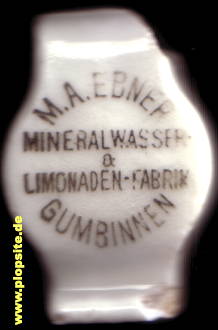 Picture of a ceramic Hutter stopper from: Brauerei, Mineralwasser, Limonaden Fabrik M. A. Ebner, Gumbinnen, Gussew, Гусев, Russia