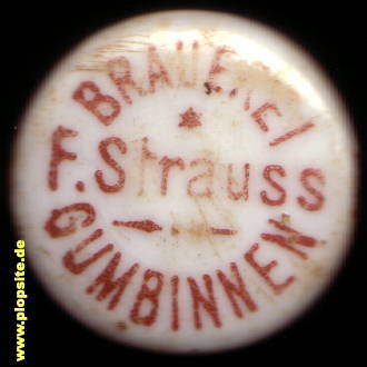 Picture of a ceramic Hutter stopper from: Brauerei Felix Strauss, Gumbinnen, Gussew, Гусев, Russia