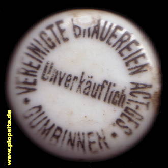 Picture of a ceramic Hutter stopper from: Vereinigte Brauereien AG, Gumbinnen, Gussew, Гусев, Russia