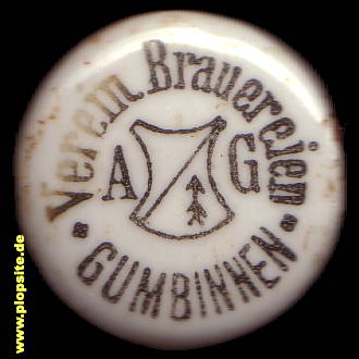 Picture of a ceramic Hutter stopper from: Vereinigte Brauereien AG, Gumbinnen, Gussew, Гусев, Russia