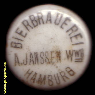 Picture of a ceramic Hutter stopper from: Bierbrauerei Janssen  , Hamburg Altstadt, Germany