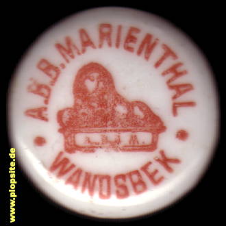 Picture of a ceramic Hutter stopper from: Actien Bierbrauerei Marienthal, Hamburg Wandsbeck, Germany
