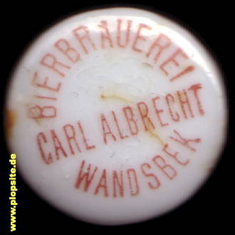 Picture of a ceramic Hutter stopper from: Bierbrauerei Carl Albrecht, Hamburg Wandsbeck, Germany