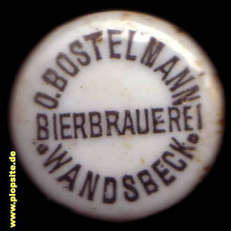 Picture of a ceramic Hutter stopper from: Bierbrauerei O. Bostelmann, Hamburg Wandsbeck, Germany