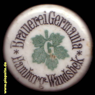 Picture of a ceramic Hutter stopper from: Brauerei Germania, Hamburg Wandsbeck, Germany