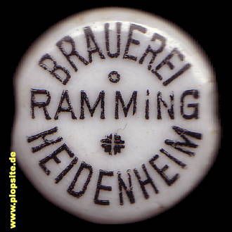 Picture of a ceramic Hutter stopper from: Brauerei Ramming, Brauerei zur blauen Taube, Heidenheim / Mfr., Germany