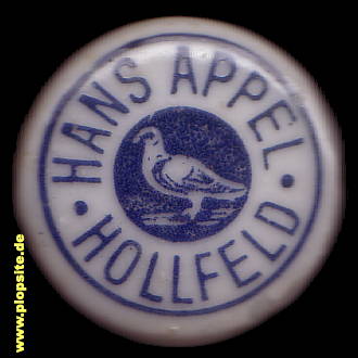 Picture of a ceramic Hutter stopper from: Brauerei zur Weißen Taube Appel, Hollfeld, Germany