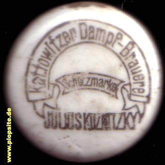 Picture of a ceramic Hutter stopper from: Dampfbrauerei zur Reichshalle Julius Kunitzky, Kattowitz, Katowice, Poland