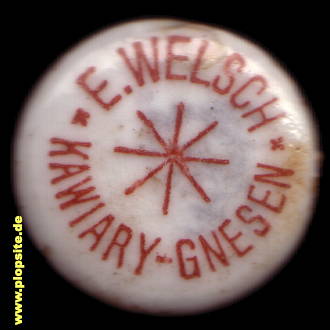 Picture of a ceramic Hutter stopper from: Brauerei E. Welsch, Kawiary Gnesen, Gniezno, Poland