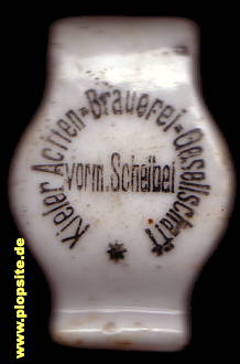 Picture of a ceramic Hutter stopper from: Actien Brauerei Gesellschaft, vormals Scheibel, Kiel, Germany