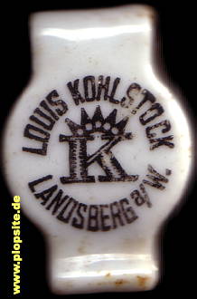Picture of a ceramic Hutter stopper from: Brauerei Louis Kohlstock, Landsberg / Warthe, Gorzów Wielkopolski, Poland